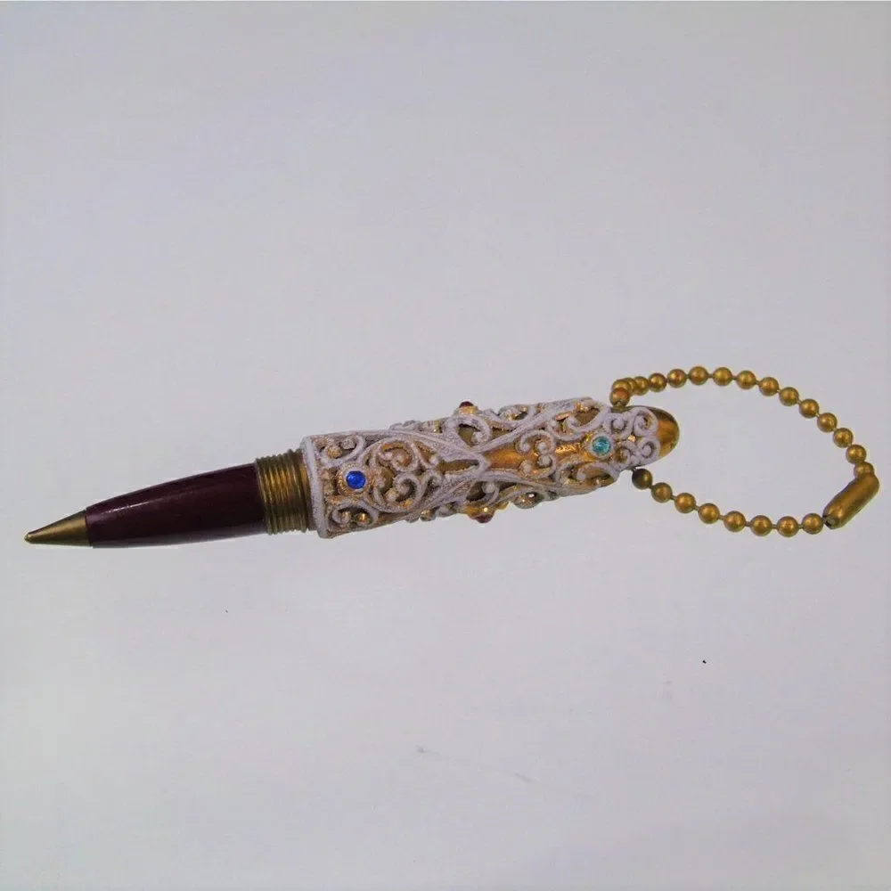 Art Deco Bullet Pen Jeweled With Filigree Keychain Vintage Ornate